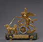 Love Led by Fidelity, Rare Gilt Bronze and Enamel Chariot Clock.
Case Attributed to Antoine-André Ravrio
Dial Attributed to Etienne Gobin, known as Dubuisson.
Paris, Empire period, circa 1805-1810
